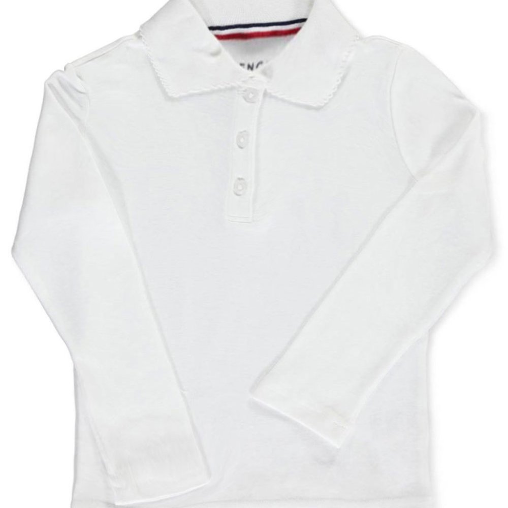 French Toast SA9424 Girls Long Sleeve Picot Polo White